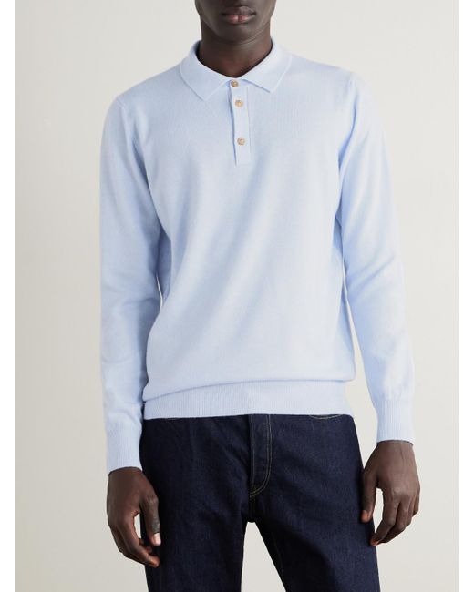 Ghiaia Blue Cashmere Polo Shirt for men