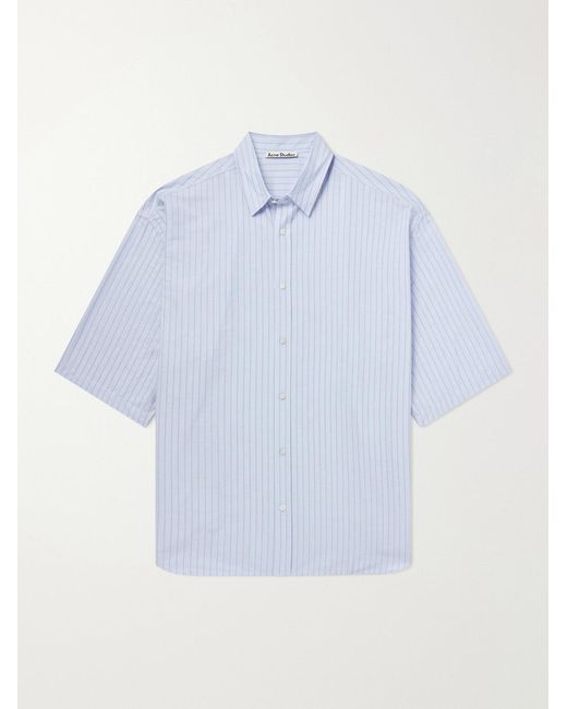 Acne Blue Soffia Striped Cotton-Poplin Shirt for men