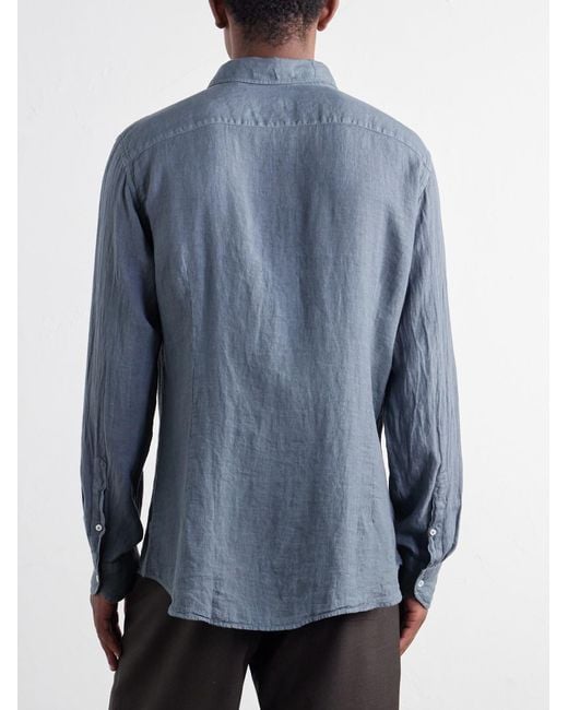 Fedeli Blue Nick Slim-Fit Cutaway-Collar Linen Shirt for men