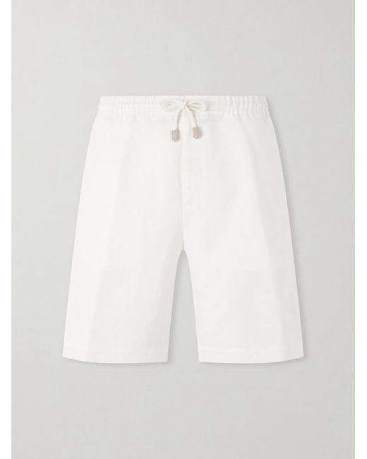 Canali White Straight-Leg Linen And Silk-Blend Bermuda Shorts for men