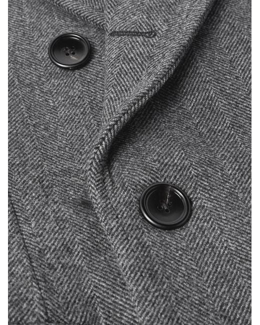 Tom Ford Doppelreihiger Mantel aus Wolle mit Fischgratmuster in Gray für Herren