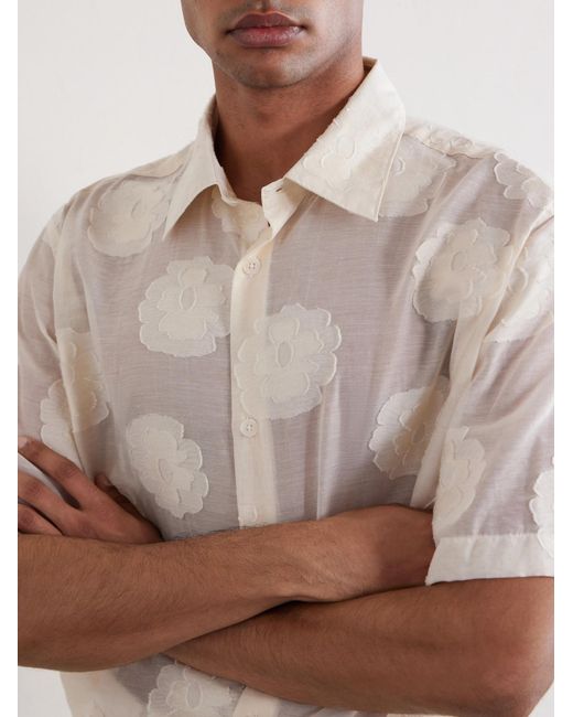 NN07 White Freddy 50045 Floral-Embroidered Organic Cotton-Blend Shirt for men