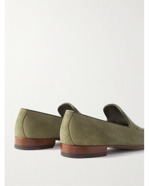 Manolo Blahnik Green Truro Leather-trimmed Suede Loafers for men