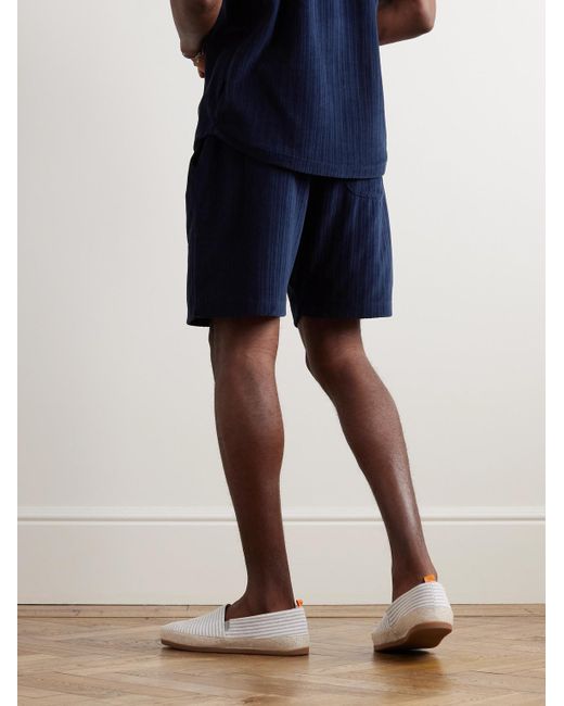 Oliver Spencer Blue Weston Straight-leg Ribbed Organic Cotton-blend Terry Drawstring Shorts for men