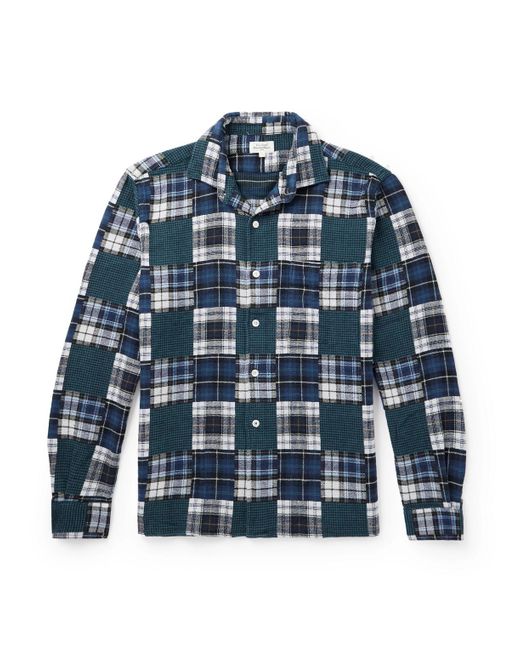 Hartford Blue Patt Patchwork Checked Cotton Shirt for men