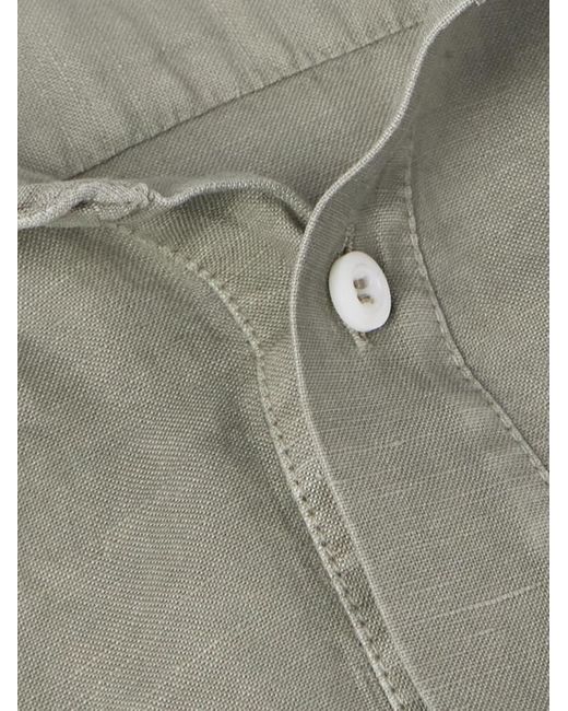 Brunello Cucinelli Hemd aus einer Leinen-Baumwollmischung mit Cutaway-Kragen und kurzer Knopfleiste in Gray für Herren