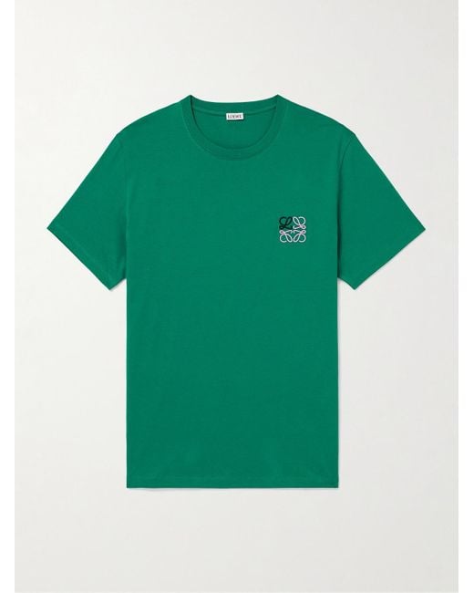 T-shirt in jersey di cotone con logo ricamato di Loewe in Green da Uomo
