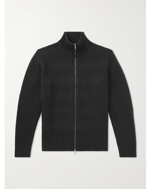 Massimo Alba Black Mirko Ribbed Cashmere And Alpaca-blend Zip-up Sweater for men