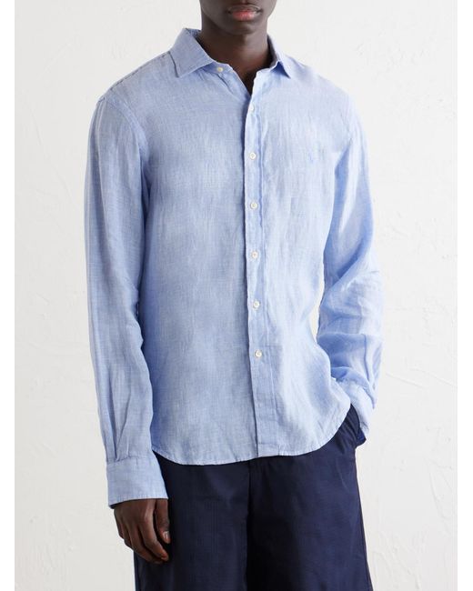 Polo Ralph Lauren Blue Checked-Woven Linen Shirt for men