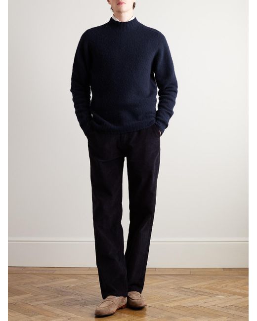 Drake's Blue Brushed Shetland Wool Mock-neck Sweater for men