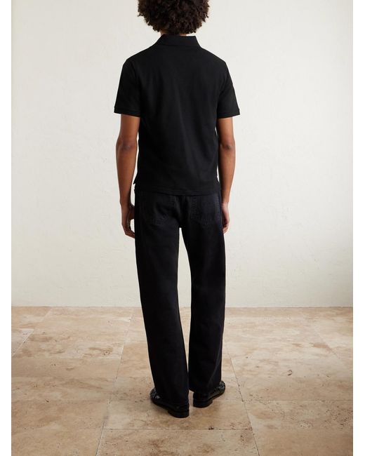 Saint Laurent Black Logo-embroidered Cotton-blend Piqué Polo Shirt for men