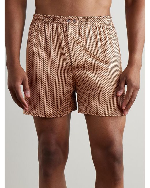 Zimmerli of Switzerland Brown Printed Silk-satin Boxer Shorts for men