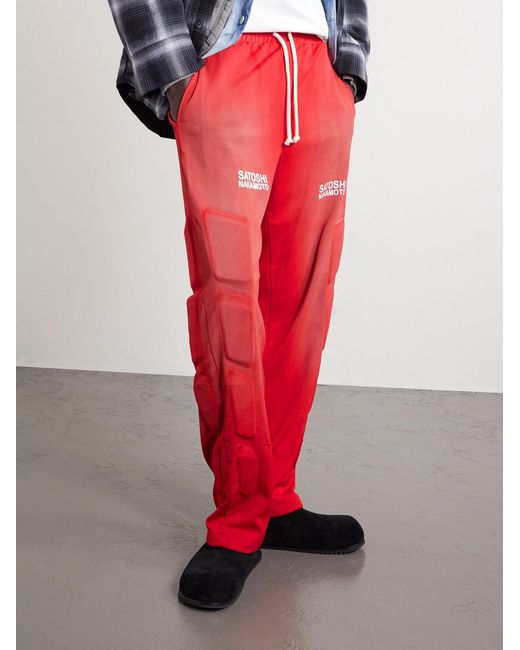 Satoshi Nakamoto Red Straight-Leg Padded Printed Mesh Sweatpants for men