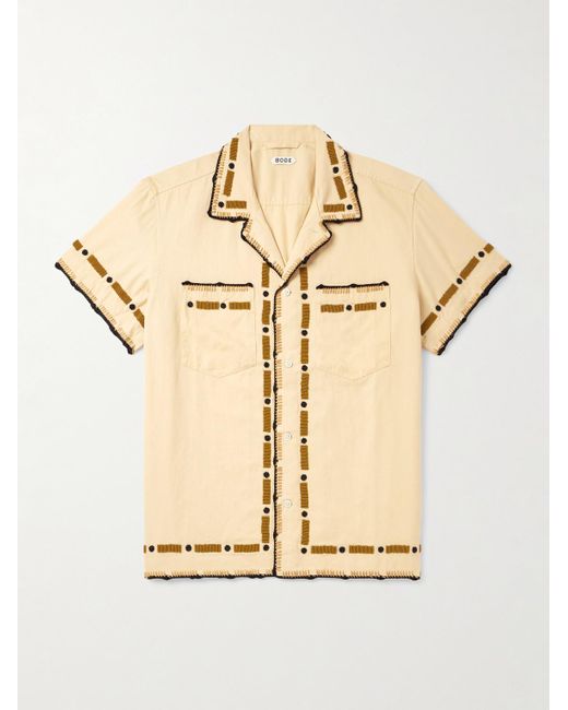 Ryegrass Camp-Collar Embellished Cotton-Twill Shirt di Bode in Natural da Uomo