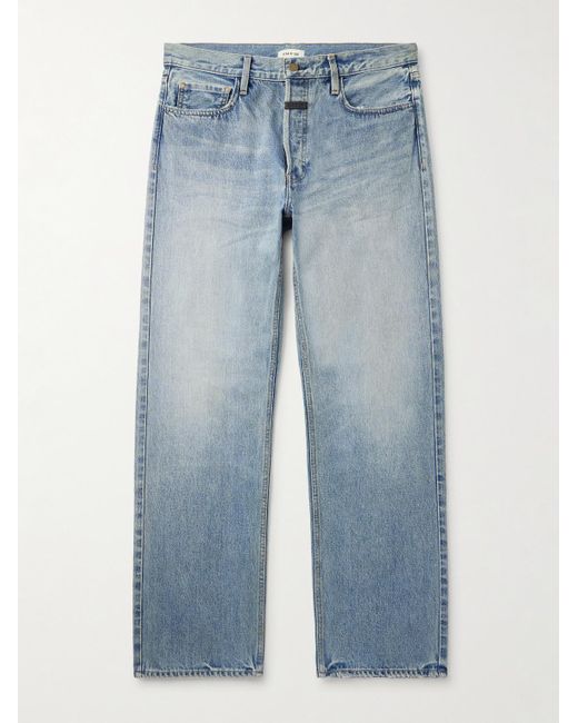 Jeans A Gamba Dritta Con Logo Applicato di Fear Of God in Blue da Uomo