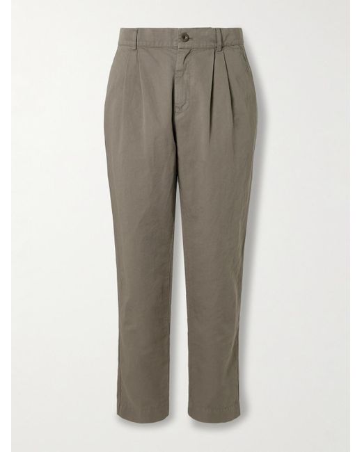 Mr P. Gray Steve Slim-Fit Pleated Organic Cotton And Linen-Blend Twill Trousers for men