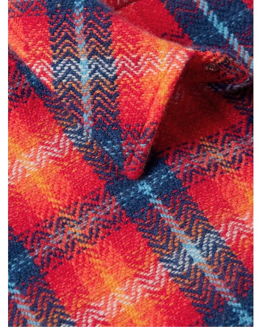 God's True Cashmere Red Checked Cashmere Shirt for men