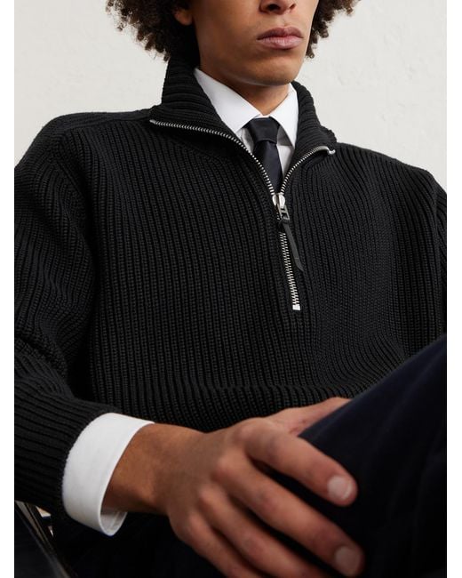 Tom Ford Pullover aus Merinowolle in Rippstrick mit kurzem Reißverschluss in Blue für Herren