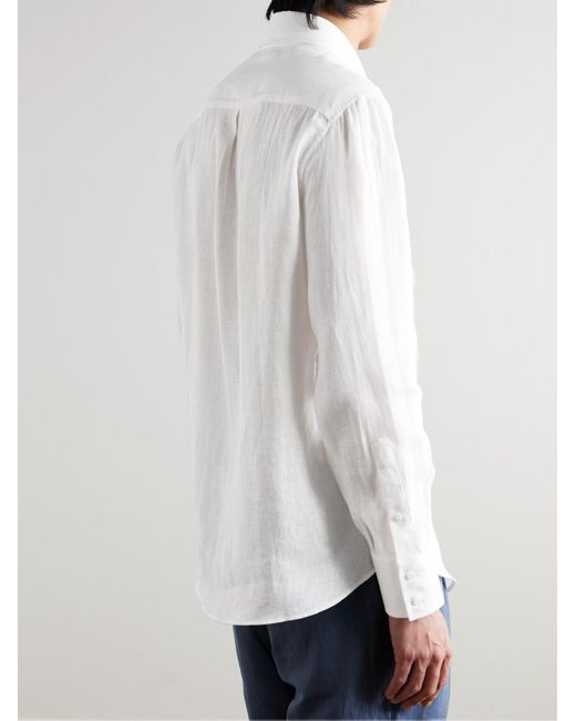 Brunello Cucinelli Hemd aus Leinen mit Cutaway-Kragen in White für Herren