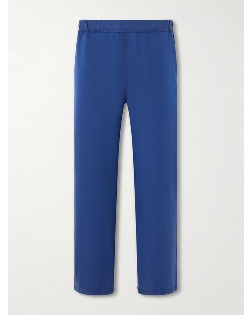 Remi Relief Blue Straight-leg Silk And Cotton-blend Satin Trousres for men