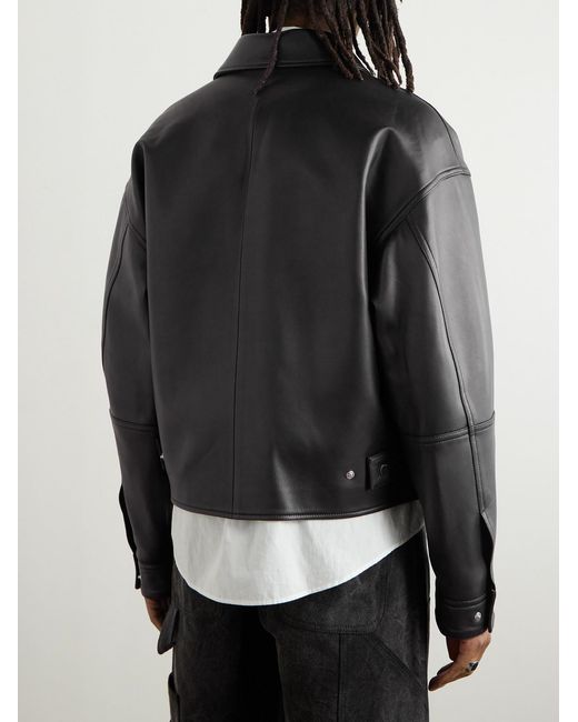 Amiri Black Logo-debossed Leather Jacket for men