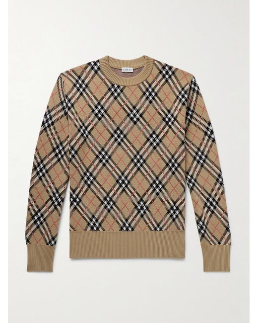 Burberry Natural Checked Wool-Blend Jacquard Sweater for men