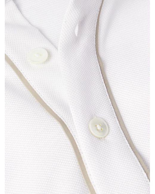 Zegna White Suede-Trimmed Cotton-Piqué Polo Shirt for men