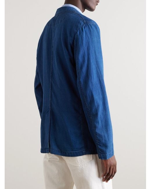 Aspesi Blue Samuraki Unstructured Convertible-collar Herringbone Cotton Blazer for men