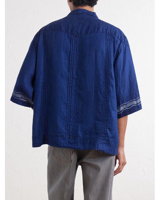Kapital Blue Camp-Collar Printed Linen Cuban Shirt for men