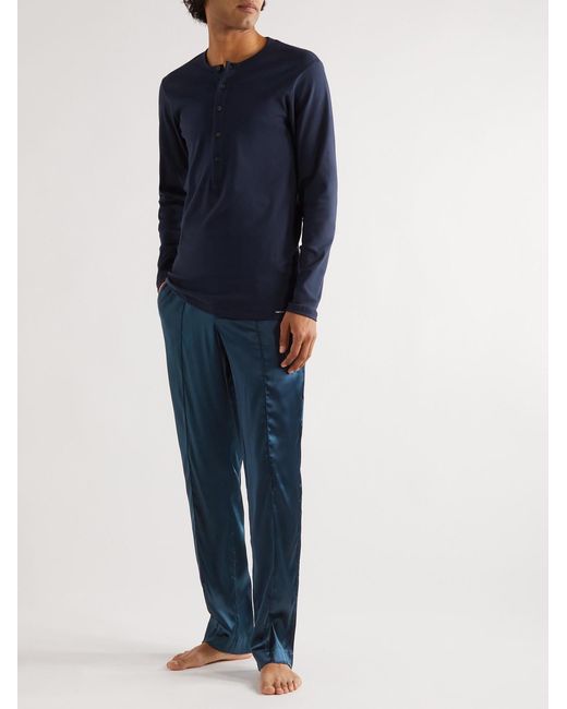 Tom Ford Blue Velvet-Trimmed Stretch-Silk Satin Pyjama Trousers for men