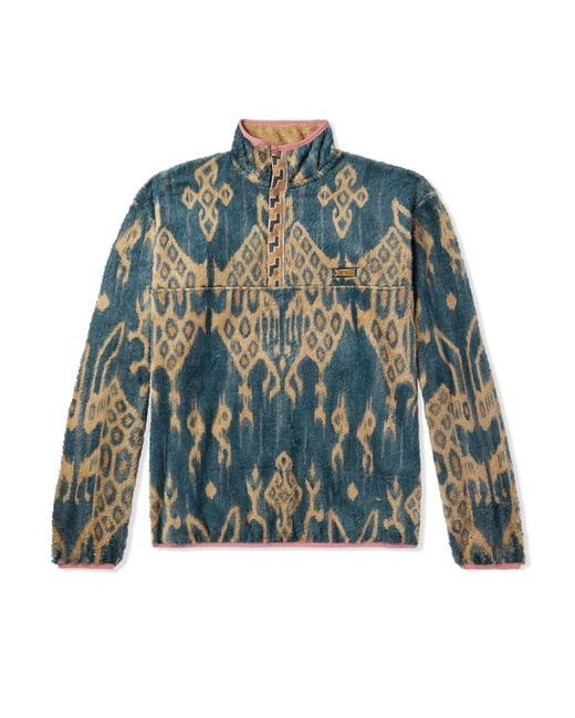 Kapital Blue Java Kasuri Jacquard-Trimmed Printed Fleece Sweatshirt for men