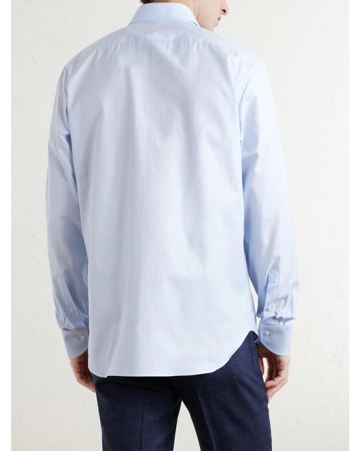 Canali Blue Herringbone Cotton Shirt for men