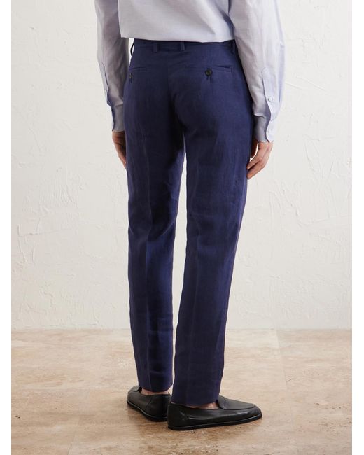 Sunspel Blue Straight-Leg Pleated Linen Suit Trousers for men
