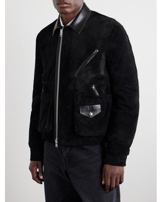 Sacai Black Leather-Trimmed Suede Jacket for men