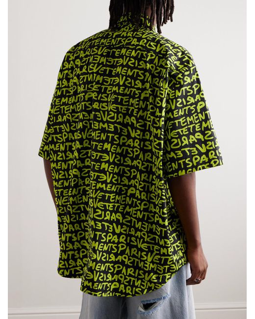 Camicia in popeline di cotone con logo di Vetements in Green da Uomo