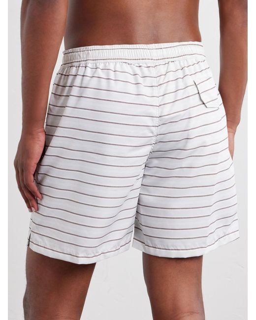 Eleventy White Straight-Leg Striped Swim Shorts for men