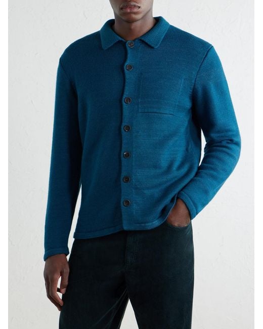 Inis Meáin Blue Merino Wool And Linen-Blend Cardigan for men