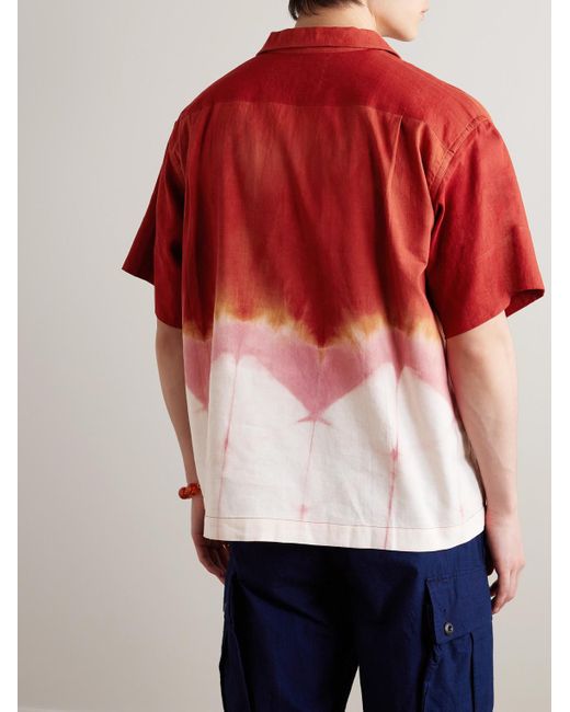 STORY mfg. Greetings Hemd aus einer Baumwoll-Leinenmischung mit Batikmuster und Reverskragen in Red für Herren