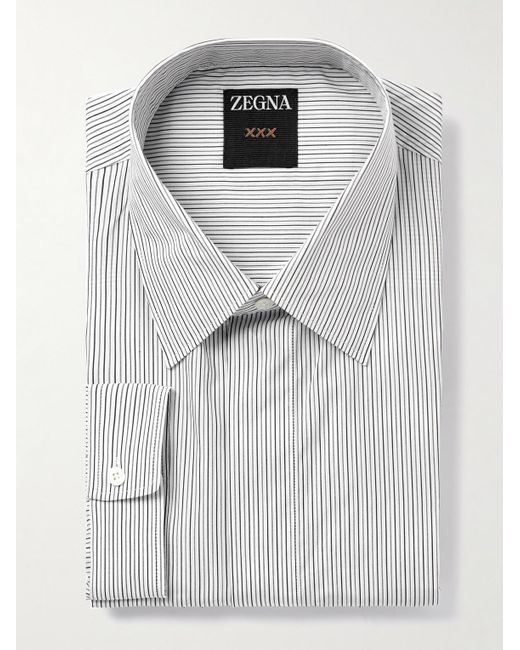 Zegna Gray Striped Cotton Shirt for men