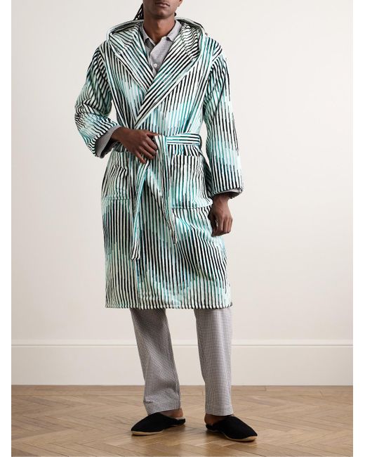 Missoni Blue Arpeggio Striped Cotton-terry Hooded Robe for men