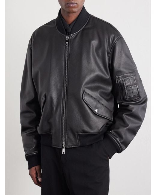 Dolce & Gabbana Black Padded Full-Grain Leather Bomber Jacket for men