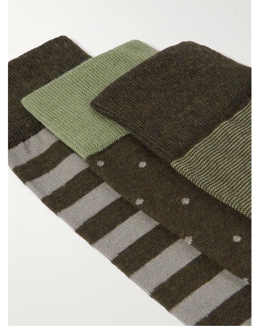 Kingsman Green Three-pack Patterned Cotton-blend Socks for men
