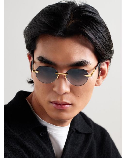 Bottega Veneta Metallic Rimless Round-Frame-Tone Sunglasses for men
