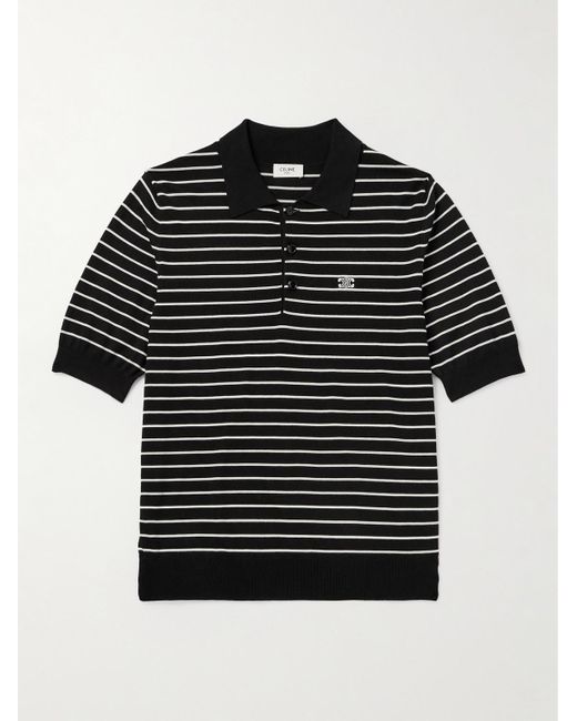 Céline Black Slim-Fit Logo-Embroidered Striped Cotton Polo Shirt for men