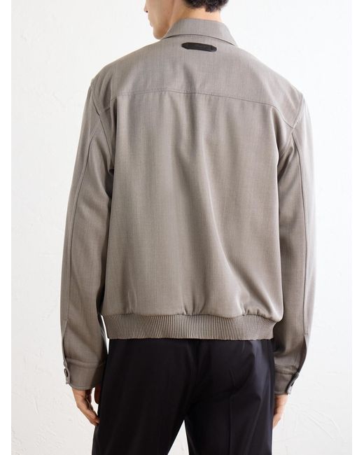 Brioni Natural Leather-Trimmed Wool-Twill Blouson Jacket for men