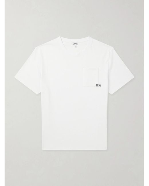 Loewe White Anagram-Embroidered Cotton-Jersey T-Shirt for men