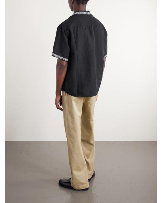 Corridor NYC Blue Harmony Camp-collar Embroidered Linen And Cotton-blend Shirt for men