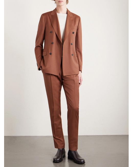 Lardini Brown Slim-fit Pleated Virgin Wool-twill Suit Trousers for men