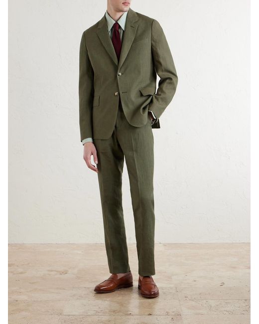 Paul Smith Green Slim-Fit Tapered Linen Suit Trousers for men