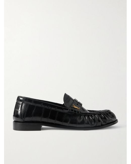 Saint Laurent Black Le Loafer Monogram Logo-Appliquéd Eel Penny Loafers for men
